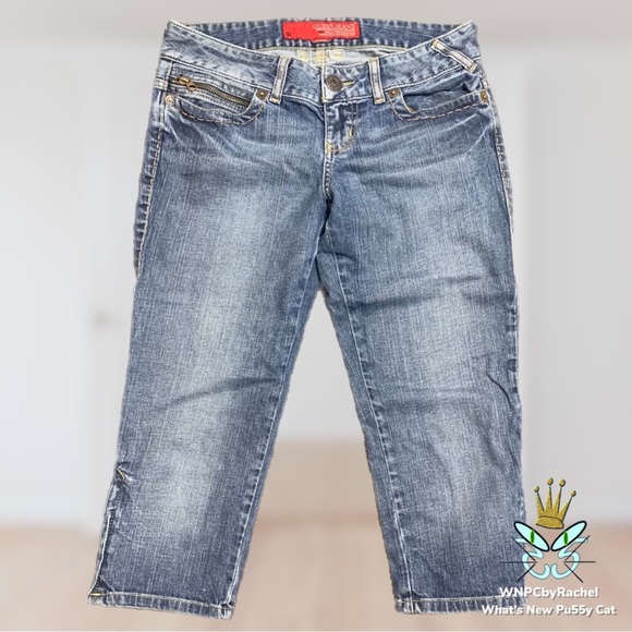 Y2K Guess Jeans Zipper Leg Capris Antique Wash, Size 28 - Picture 1 of 12